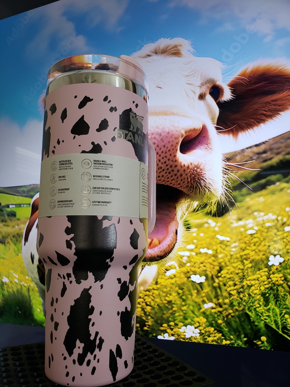 Stanley Pink Cow Print Insulated Tumbler